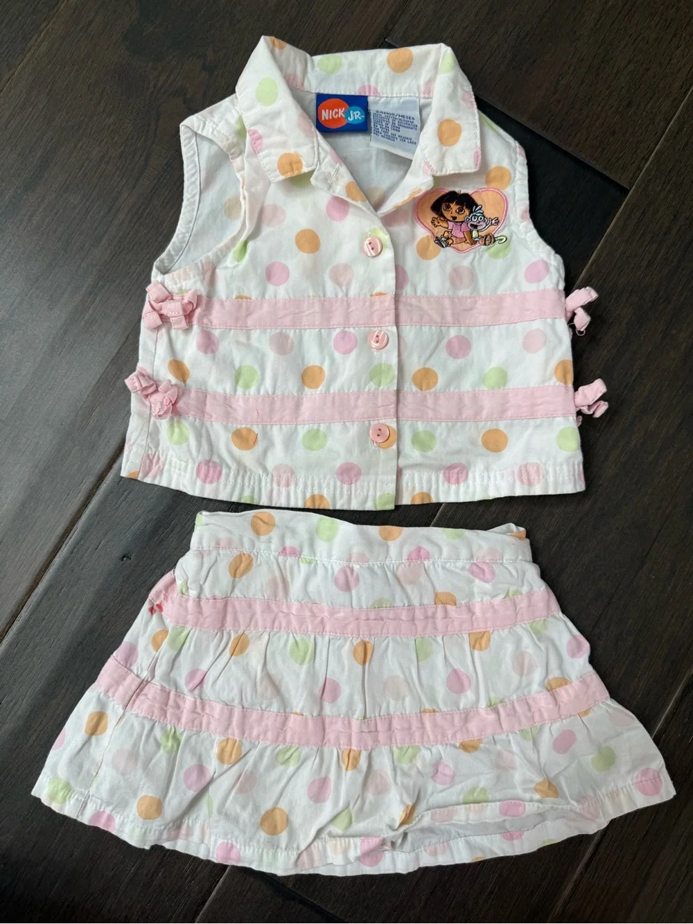 Y2K Nickelodeon Dora the Explorer White Polka Dot Set 24 months